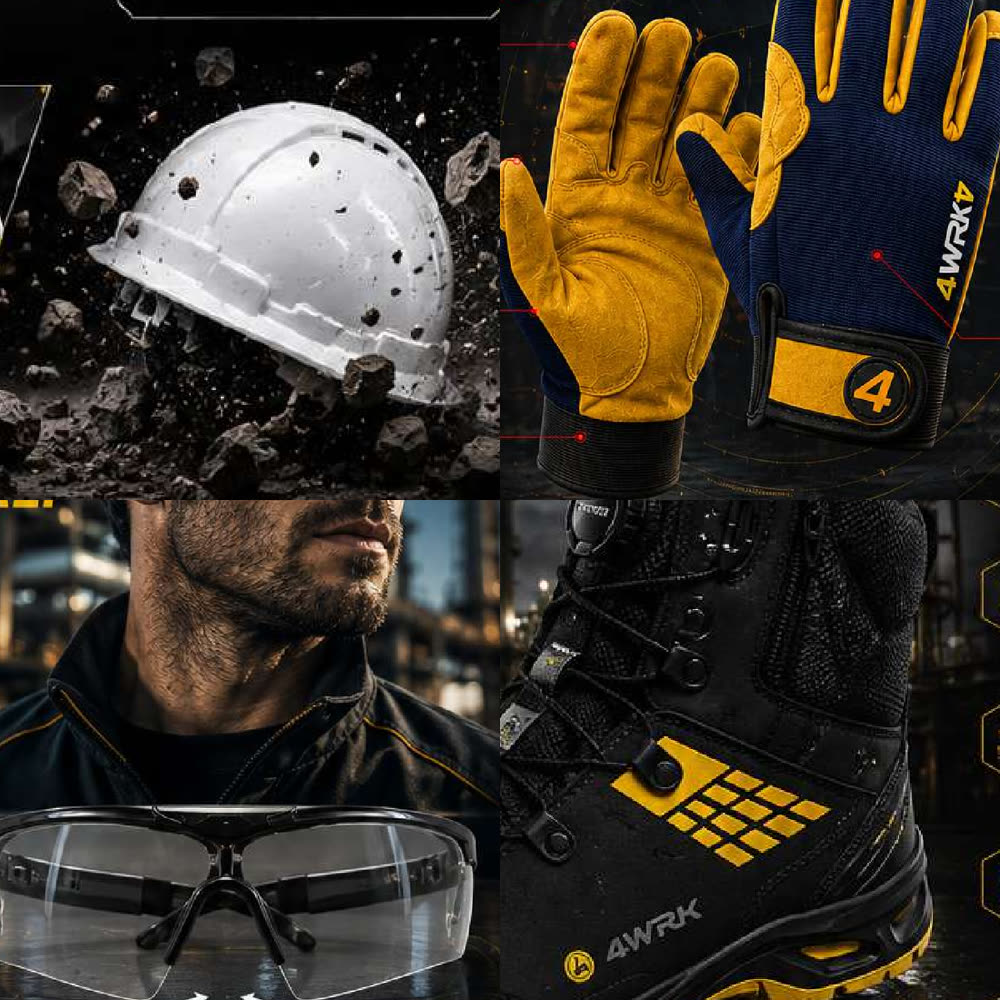 Safety Shell accessories — safety helmets, work gloves, safety glasses and safety footwear