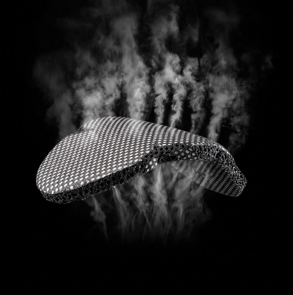 Vapor-flow mesh pad releasing body heat as vapor