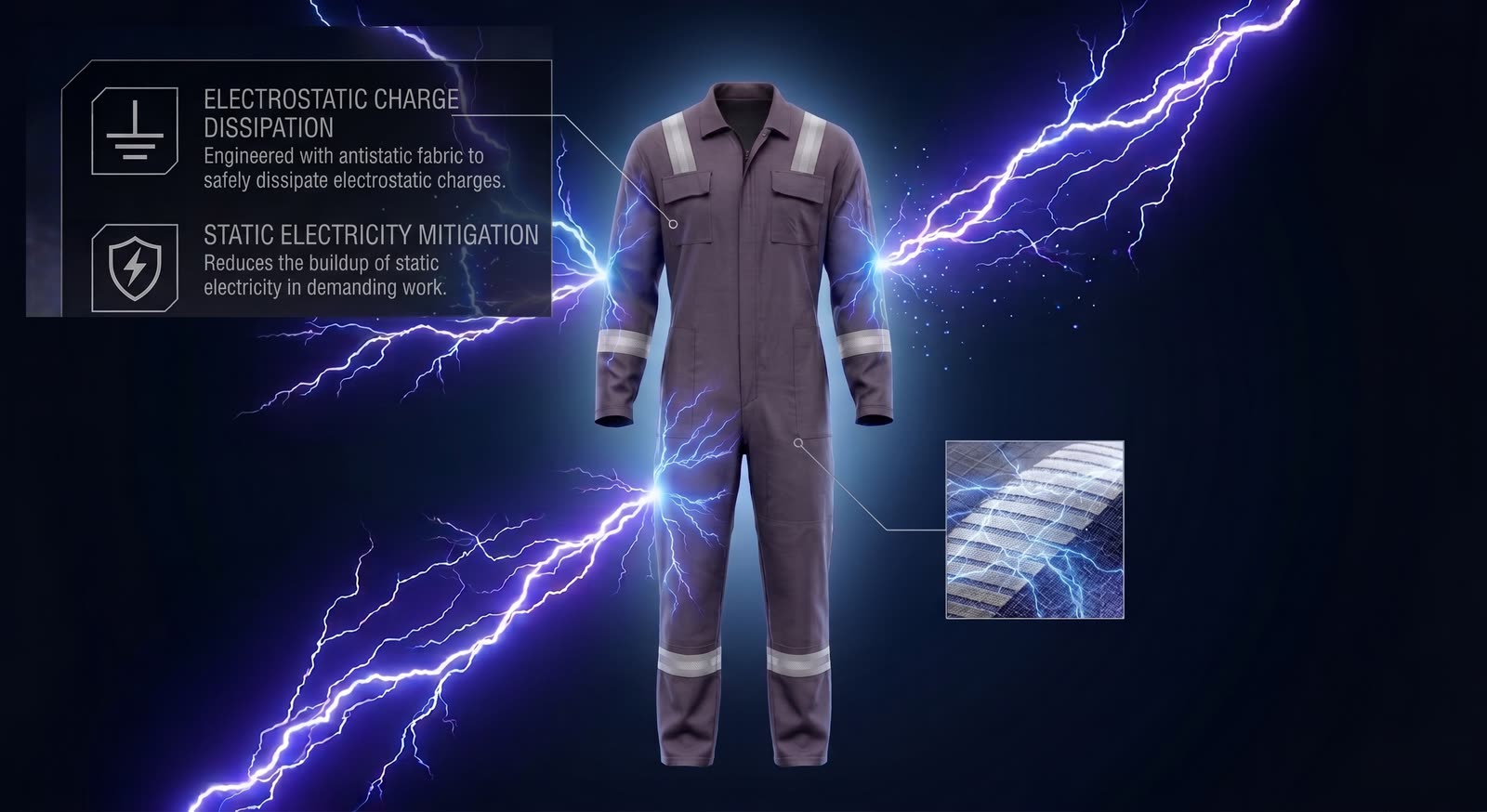 Electrostatic charge dissipating across the OCQ-6 fabric structure