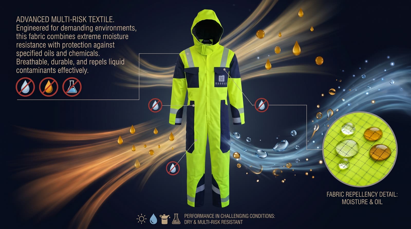 Water and oil beading off the OCQ-8 laminated Oxford outer shell